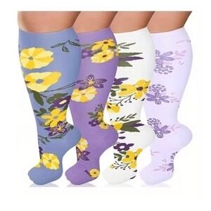 Unisex 20-30 mmHg Compression Socks 3XL Floral Double Gradient Medical 4 Pack